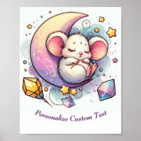 Personalised Cute Mouse Sleeping on a Half Moon