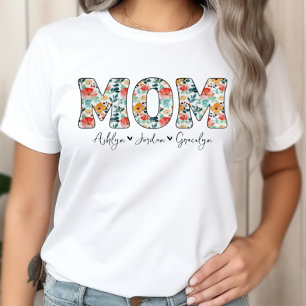 Personalised Cute Mum Floral Kids Names T-Shirt