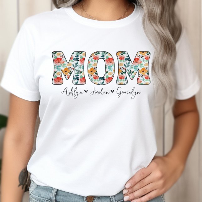 Personalised Cute Mum Floral Kids Names T-Shirt (Creator Uploaded)