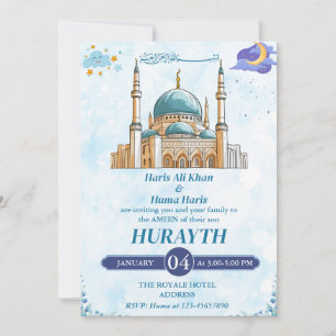 Personalised Cute  Muslim Kid Ameen Invitation