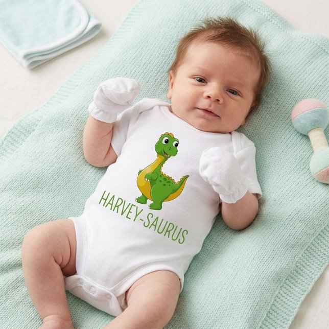 Personalised Cute Name Dinosaur Baby Bodysuit (Custom Name Cute Dinosaur Baby Shower)