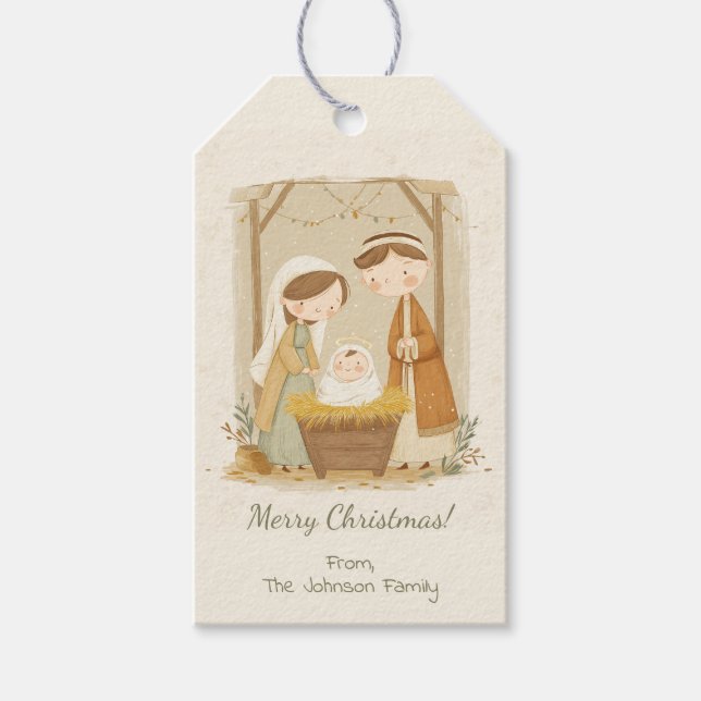 Personalised Cute Nativity Christmas Gift Tags (Front)