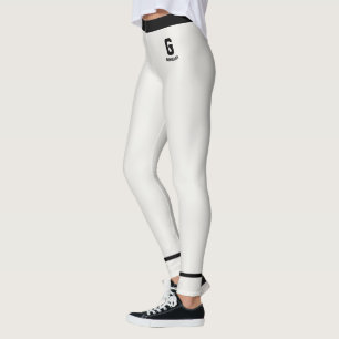 Personalised Cute Neutral Black Striped Monogram Leggings