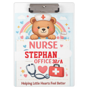 Personalised Cute Nurse Bear Sign, Sch Clipboard