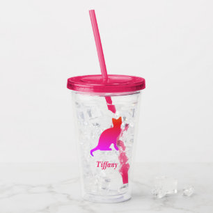 Personalised cute ombre cat  acrylic tumbler