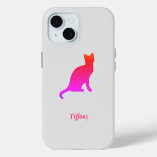 Personalised cute ombre cat iPhone 15 case