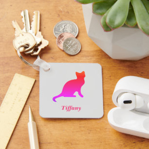 Personalised cute ombre cat  key ring