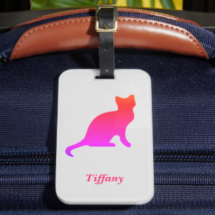 Personalised cute ombre cat  luggage tag