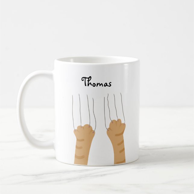 Personalised cute orange cat scratches coffee mug (Left)