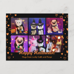 Personalised Cute Orange Hearts Halloween Photo Postcard