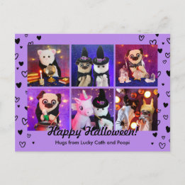 Personalised Cute Orange Hearts Halloween Photo Postcard