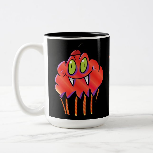 Personalised Cute Orange Vampire Cupcake Mug (Left)