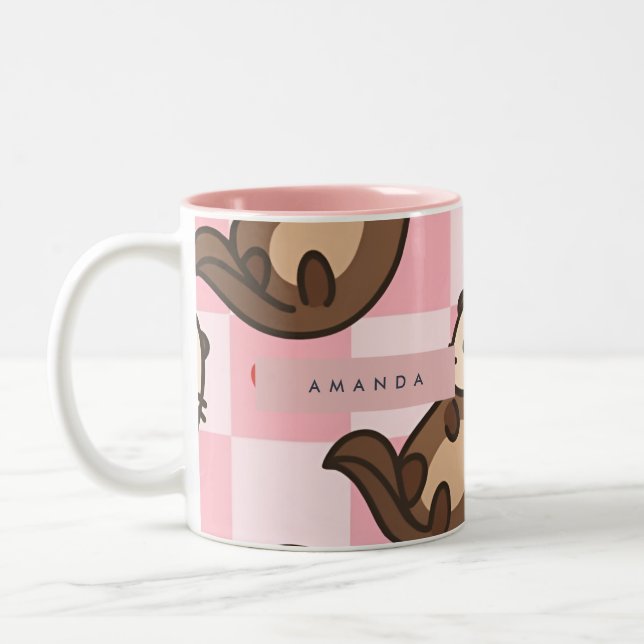 Personalised Cute Otter Love with Heart Pattern Two-Tone Coffee Mug (Left)
