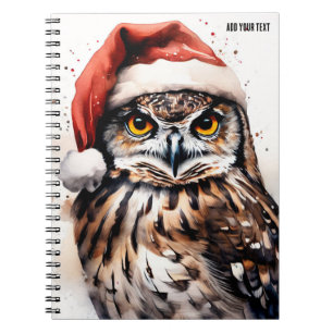 PERSONALISED Cute Owl with Christmas hat Notebook