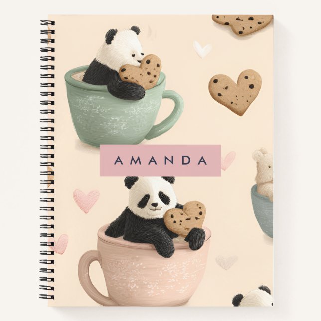 Personalised Cute Panda and Bear Pattern Notebook (Front)