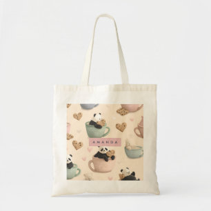 Personalised Cute Panda and Bear Pattern Tote Bag