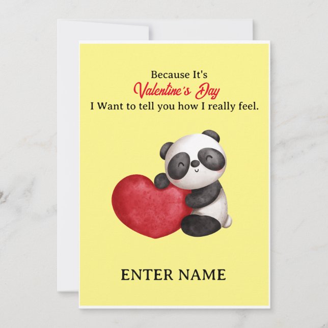 Personalised Cute Panda Because It's Valentine Holiday Card (Front)