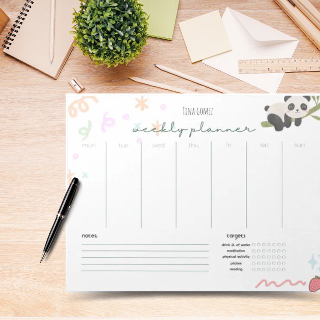Personalised cute panda Weekly Planner Notepad (Creator Uploaded)