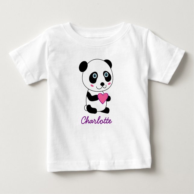 Personalised Cute Panda with a Pink Heart Baby T-Shirt (Front)