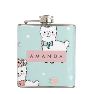 Personalised Cute Pastel Alpaca Pattern Hip Flask
