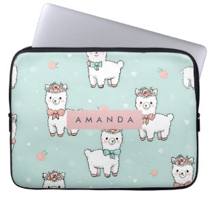 Personalised Cute Pastel Alpaca Pattern Laptop Sleeve