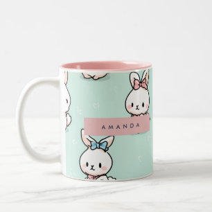 Personalised Cute Pastel Bunny Pattern Two-Tone Coffee Mug