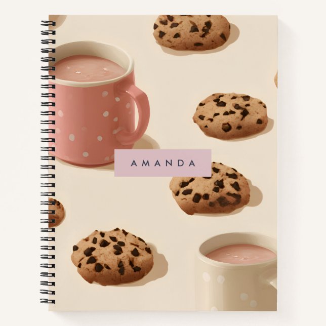 Personalised Cute Pastel Cookies and Milk Notebook (Front)