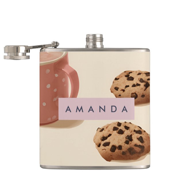 Personalised Cute Pastel Cookies & Milk  Hip Flask (Opened)