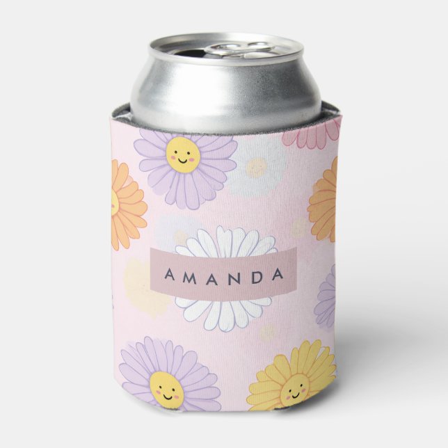 Personalised Cute Pastel Daisy Flower Can Cooler (Can Front)