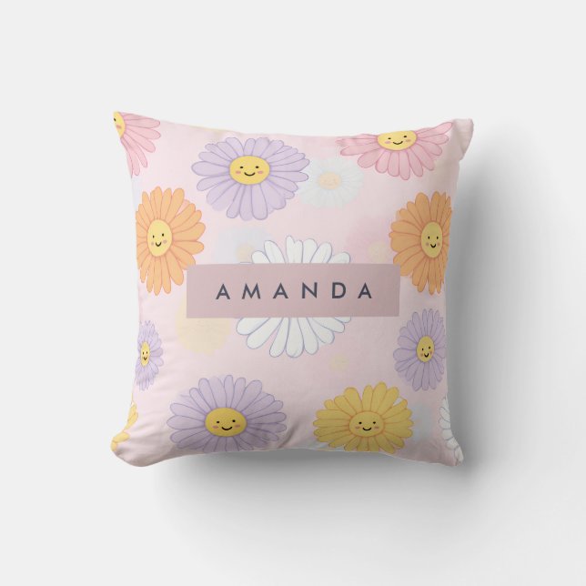 Personalised Cute Pastel Daisy Flower Cushion (Front)