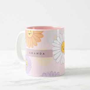 Personalised Cute Pastel Daisy Flower Two-Tone Coffee Mug