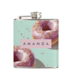 Personalised Cute Pastel Doughnuts & Sprinkles Hip Flask