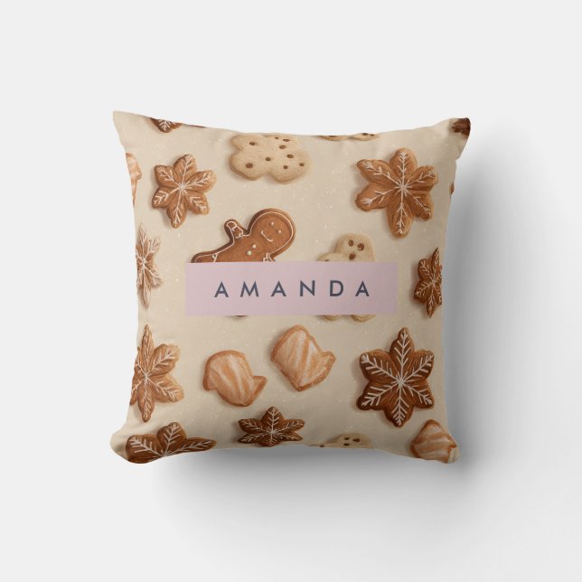 Personalised Cute Pastel Gingerbread Cookie Cushion (Front)