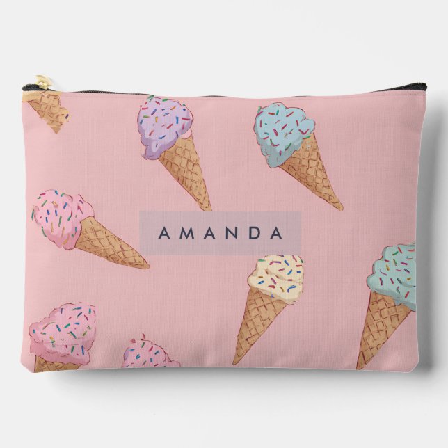 Personalised Cute Pastel Ice Cream  Accessory Pouch (Front)