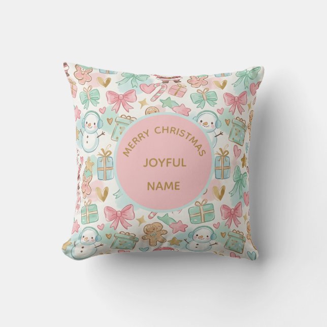Personalised Cute Pastel Kawaii Christmas Custom  Cushion (Front)