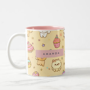 Personalised Cute Pastel Puppies Pattern Two-Tone Coffee Mug