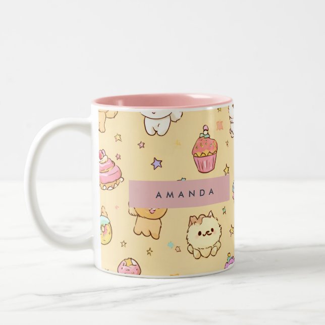 Personalised Cute Pastel Puppies Pattern Two-Tone Coffee Mug (Left)