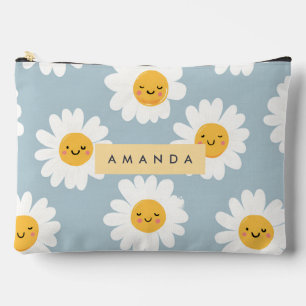 Personalised Cute Pastel Smiling Daisy Accessory Pouch