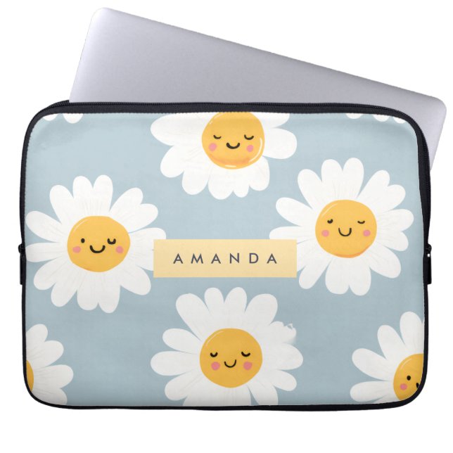 Personalised Cute Pastel Smiling Daisy Laptop Sleeve (Front)