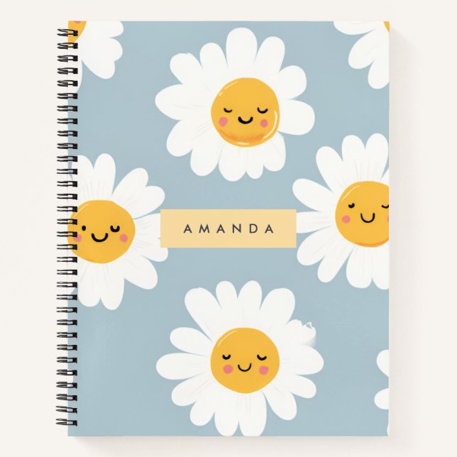 Personalised Cute Pastel Smiling Daisy Notebook (Front)