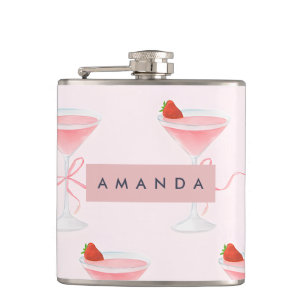 Personalised Cute Pastel Strawberry Juice Pattern Hip Flask