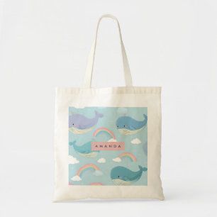 Personalised Cute Pastel Whale and Rainbow Pattern Tote Bag