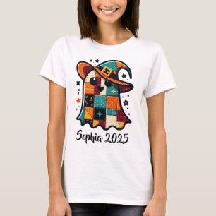 Personalised Cute Patchwork Ghost Halloween T-Shirt