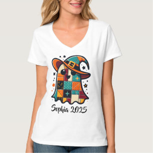 Personalised Cute Patchwork Ghost Halloween T-Shirt