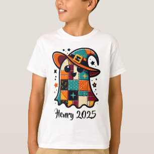 Personalised Cute Patchwork Ghost Halloween T-Shirt