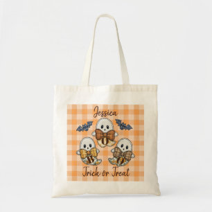 Personalised Cute Patchwork Ghost Halloween Tote Bag