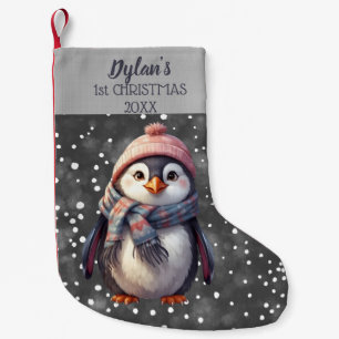 personalised cute penguin first christmas stocking