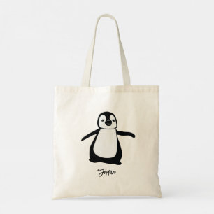 Personalised cute penguin illustration party tote bag