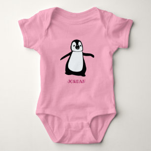 Personalised cute penguin illustration pink baby bodysuit