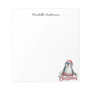 Personalised Cute Penguin in Santa Hat Christmas  Notepad